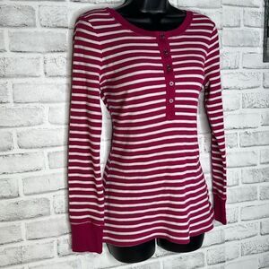 G.H. Bass Pink & White Striped Thermal Shirt Long Sleeve Top Size Small